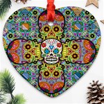 Sugar Skulls   Patterned Heart Ornament (Two Sides)