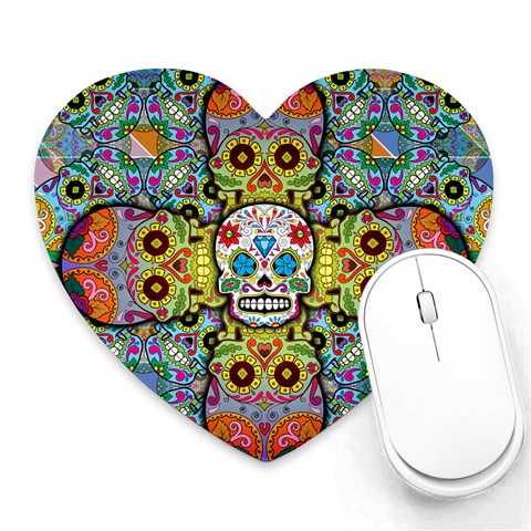 Sugar Skulls   Patterned Heart Mousepad from ArtsNow.com Front