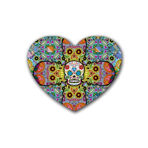 Sugar Skulls   Patterned Rubber Coaster (Heart) from ArtsNow.com Front