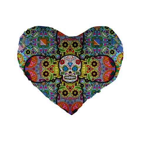 Sugar Skulls   Patterned 16  Premium Flano Heart Shape Cushion  from ArtsNow.com Front