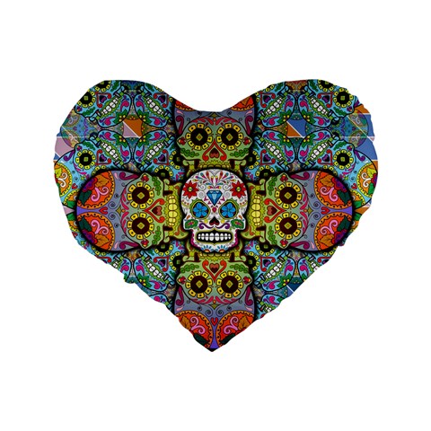 Sugar Skulls   Patterned 16  Premium Flano Heart Shape Cushion  from ArtsNow.com Back