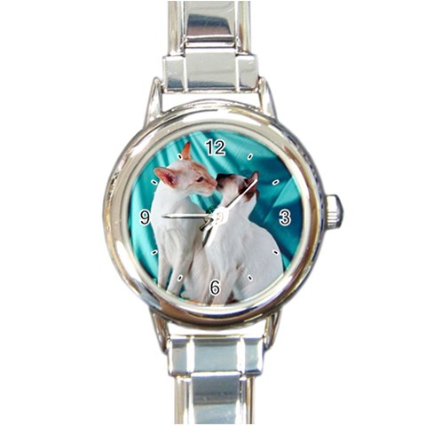 Siamese Cats Round Italian Charm Watch from ArtsNow.com Front