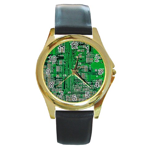 Circuit Round Gold Metal Watch from ArtsNow.com Front