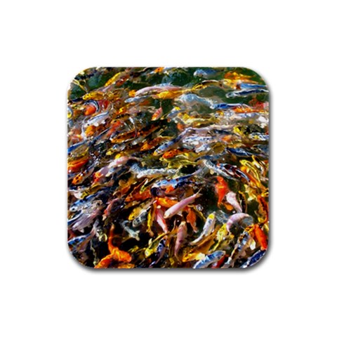 Koi Carp Feeding Frenzy Fish Rubber Square Coaster (4 pack) from ArtsNow.com Front