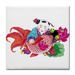 Kid with fish ceramic wall tile / Tile Coaster / Tile trivet