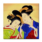 2 Japanese ladies ceramic wall tile / Tile Coaster / Tile trivet