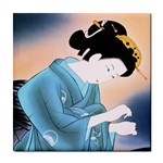 Japanese lady in blue kimono ceramic wall tile / Tile Coaster / Tile trivet