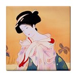 Japanese lady in pink kimono ceramic wall tile / Tile Coaster / Tile trivet