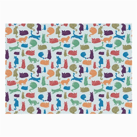 Blue Colorful Cats Silhouettes Pattern Large Glasses Cloth (2 Back