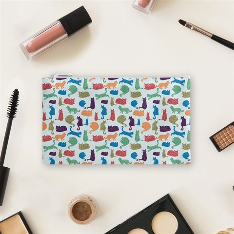 Blue Colorful Cats Silhouettes Pattern Cosmetic Bag (Small)  from ArtsNow.com Front