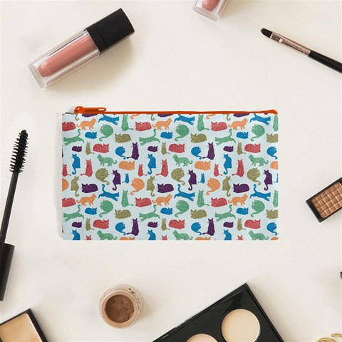 Blue Colorful Cats Silhouettes Pattern Cosmetic Bag (Small)  from ArtsNow.com Front