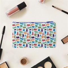 Blue Colorful Cats Silhouettes Pattern Cosmetic Bag (Small)  from ArtsNow.com Back