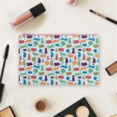 Blue Colorful Cats Silhouettes Pattern Cosmetic Bag (Medium)  from ArtsNow.com Front