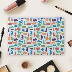 Blue Colorful Cats Silhouettes Pattern Cosmetic Bag (Large)  from ArtsNow.com Back