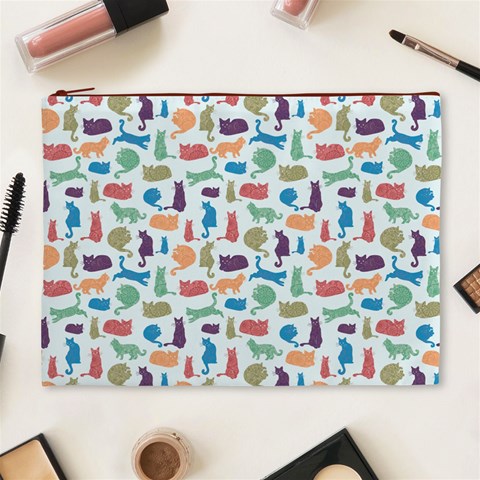 Blue Colorful Cats Silhouettes Pattern Cosmetic Bag (XL) from ArtsNow.com Front