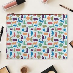 Blue Colorful Cats Silhouettes Pattern Cosmetic Bag (XL) from ArtsNow.com Front