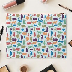 Blue Colorful Cats Silhouettes Pattern Cosmetic Bag (XL) from ArtsNow.com Back