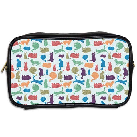 Blue Colorful Cats Silhouettes Pattern Toiletries Bags 2 Back