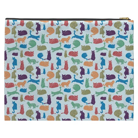 Blue Colorful Cats Silhouettes Pattern Cosmetic Bag (XXXL)  from ArtsNow.com Back