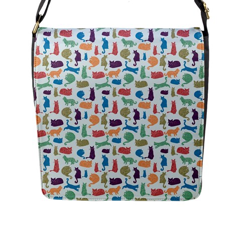 Blue Colorful Cats Silhouettes Pattern Flap Messenger Bag (L)  from ArtsNow.com Front