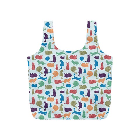 Blue Colorful Cats Silhouettes Pattern Full Print Recycle Bags (S)  from ArtsNow.com Back