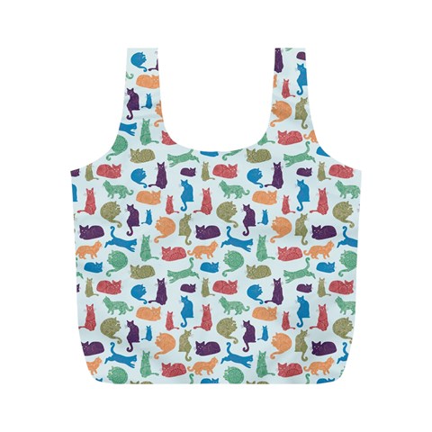 Blue Colorful Cats Silhouettes Pattern Full Print Recycle Bags (M)  from ArtsNow.com Back