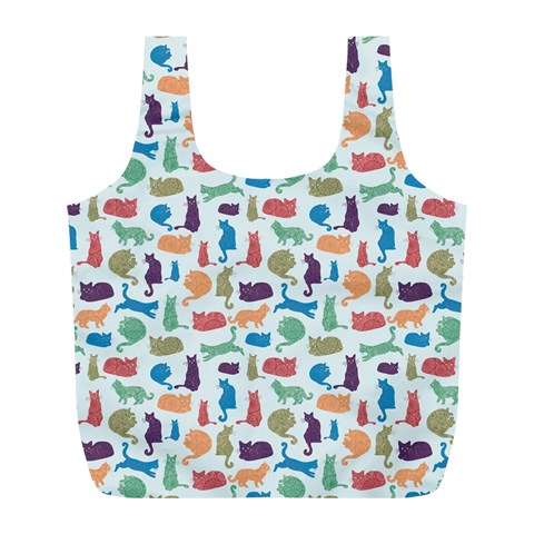 Blue Colorful Cats Silhouettes Pattern Full Print Recycle Bags (L)  from ArtsNow.com Back