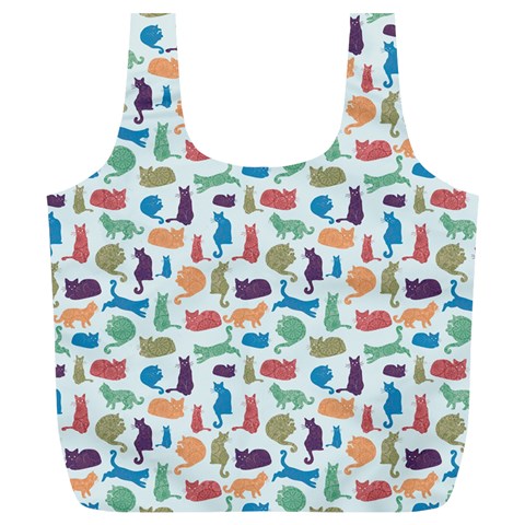 Blue Colorful Cats Silhouettes Pattern Full Print Recycle Bags (L)  from ArtsNow.com Back