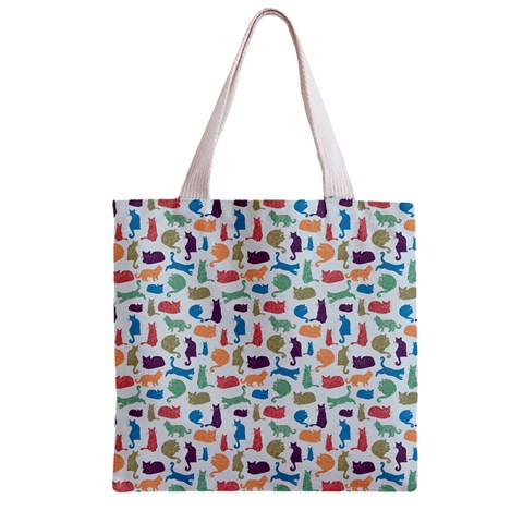 Blue Colorful Cats Silhouettes Pattern Zipper Grocery Tote Bags from ArtsNow.com Back