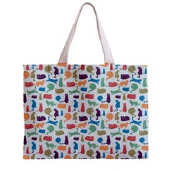 Blue Colorful Cats Silhouettes Pattern Zipper Tiny Tote Bags from ArtsNow.com Front