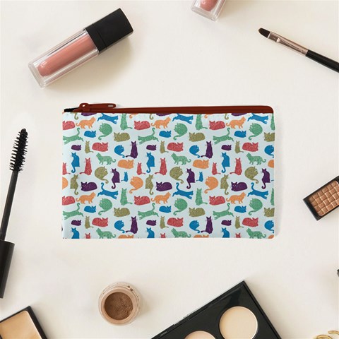 Blue Colorful Cats Silhouettes Pattern Cosmetic Bag (XS) from ArtsNow.com Front