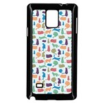 Blue Colorful Cats Silhouettes Pattern Samsung Galaxy Note 4 Case (Black)