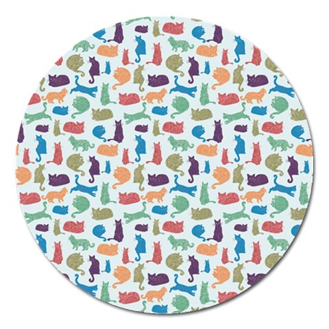 Blue Colorful Cats Silhouettes Pattern Magnet 5  (Round) from ArtsNow.com Front