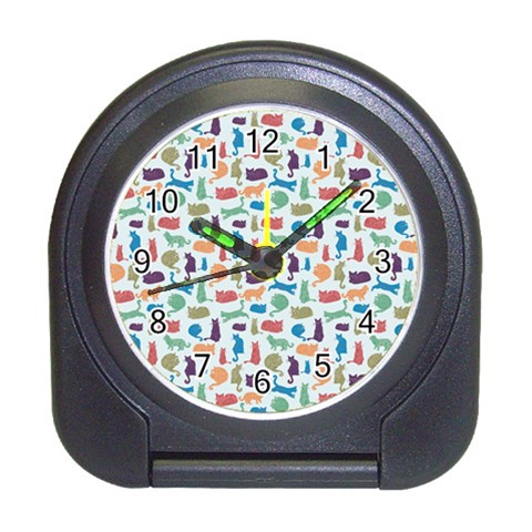 Blue Colorful Cats Silhouettes Pattern Travel Alarm Clocks from ArtsNow.com Front