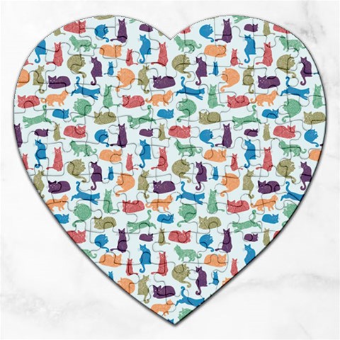 Blue Colorful Cats Silhouettes Pattern Jigsaw Puzzle (Heart) from ArtsNow.com Front