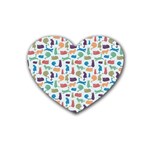 Blue Colorful Cats Silhouettes Pattern Heart Coaster (4 pack) 