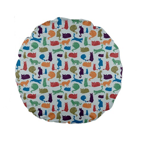 Blue Colorful Cats Silhouettes Pattern Standard 15  Premium Round Cushions from ArtsNow.com Front