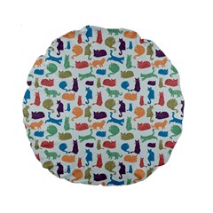 Blue Colorful Cats Silhouettes Pattern Standard 15  Premium Round Cushions from ArtsNow.com Back