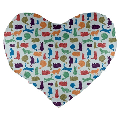 Blue Colorful Cats Silhouettes Pattern Large 19  Premium Heart Shape Cushions from ArtsNow.com Back