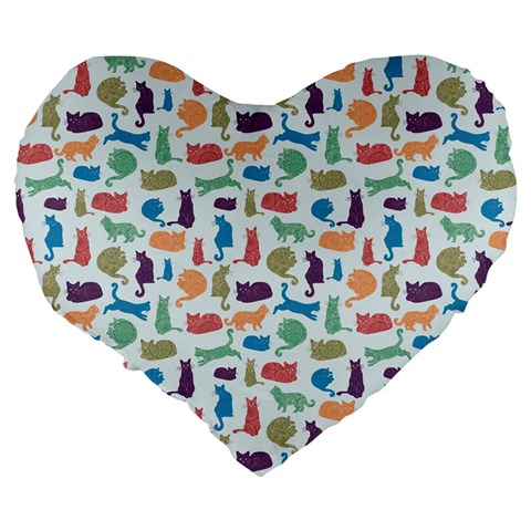 Blue Colorful Cats Silhouettes Pattern Large 19  Premium Flano Heart Shape Cushions from ArtsNow.com Back