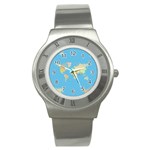 globe Map Stainless Steel Watch