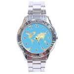 globe Map Stainless Steel Analogue Watch