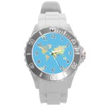 globe Map Round Plastic Sport Watch (L)