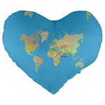 globe Map Large 19  Premium Heart Shape Cushion