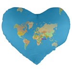 globe Map Large 19  Premium Flano Heart Shape Cushion