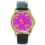 twin Emoji  Round Gold Metal Watch