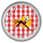 pizza Emoji  Wall Clock (Silver)