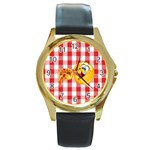 pizza Emoji  Round Gold Metal Watch