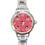 brunette girl emoji Round Italian Charm Watch