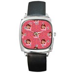 brunette girl emoji Square Metal Watch